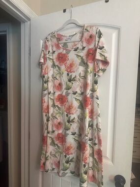 LuLaRoe Jessie Coral and Green Floral Midi Dress